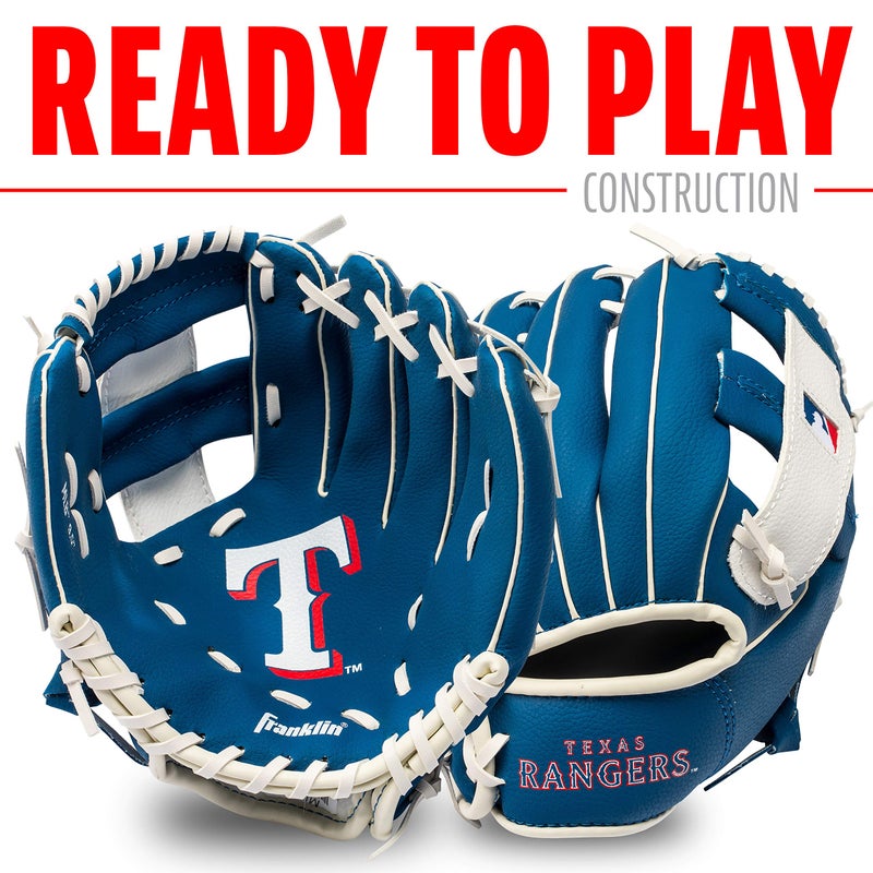 Franklin Sports مجموعة قفاز وكرة تيبال من فرانكلين سبورتس MLB للأطفال - قفاز وكرة بيسبول وتيبال للأطفال من تكساس رينجرز - قفاز مثالي للأطفال - 9.5" - Image 2